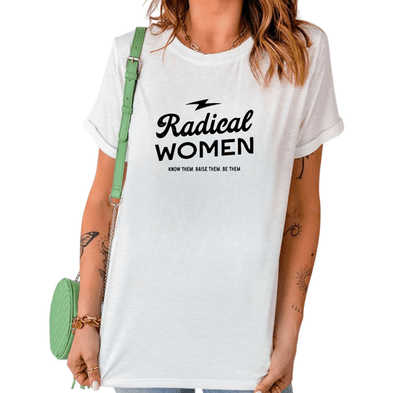White Radical Women Lightning Bolt Graphic Tees Print Tshirt Shirts Feminist Empowerment Casual Tops S-5XL