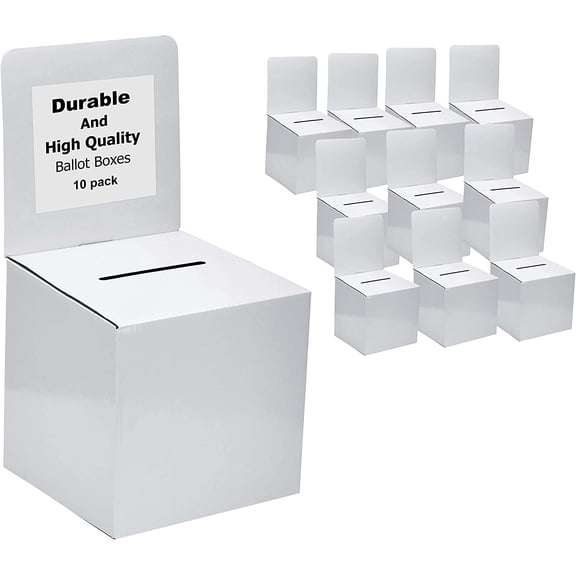 White Raffle Ticket Box Donation Collection Ballot Box Reusable Sturdy thick Cardboard Box with Slot comment Suggestion Box With Removable Header 6H x 6W x 6D, Display area 6H x 6W10 pack