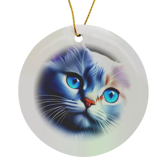 3drose, White Ragdoll Cat with Blue Eyes. Family Friendly Digital Art Gift, Circle Porcelain Ornament