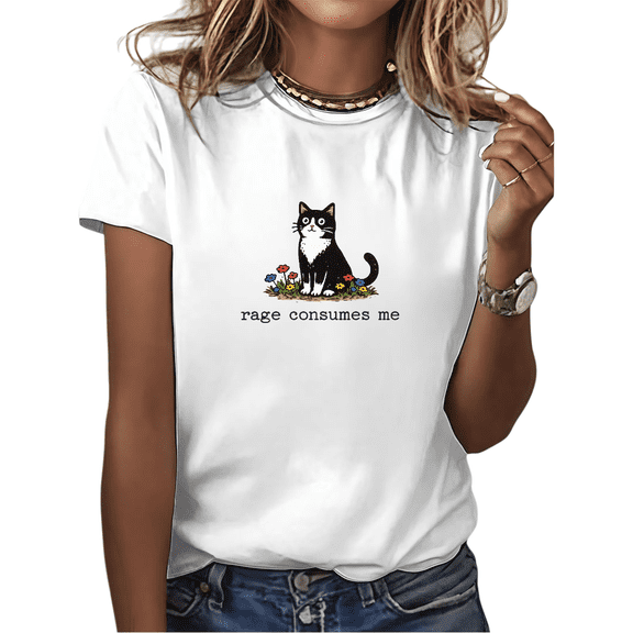 White Rage Consumes Me Tuxedo Cat Funny Meme Graphic Tees Print Tshirt Shirts Humorous Cat Lover Tops S-5XL