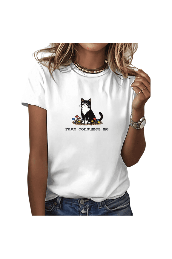 White Rage Consumes Me Tuxedo Cat Funny Meme Graphic Tees Print Tshirt Shirts Humorous Cat Lover Tops S-5XL