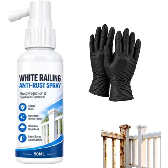 White Railing Anti-Rust Spray, Rust Shield Spray for Outdoor Railings, Fences & Metal Furniture, Restores and Guards Surfaces, for Home, Patio, Garden Use(RL)