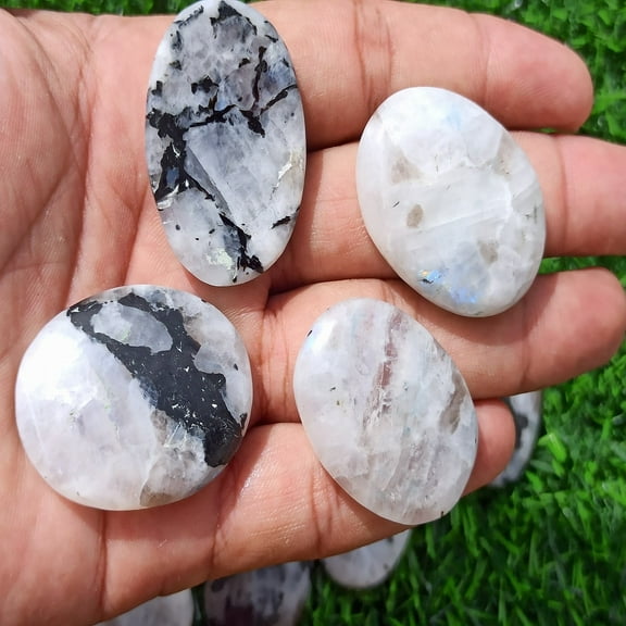 White Rainbow Moon Stone Stone for Crystal Healing Pocket worryStone Thumb Stone 2 Pcs