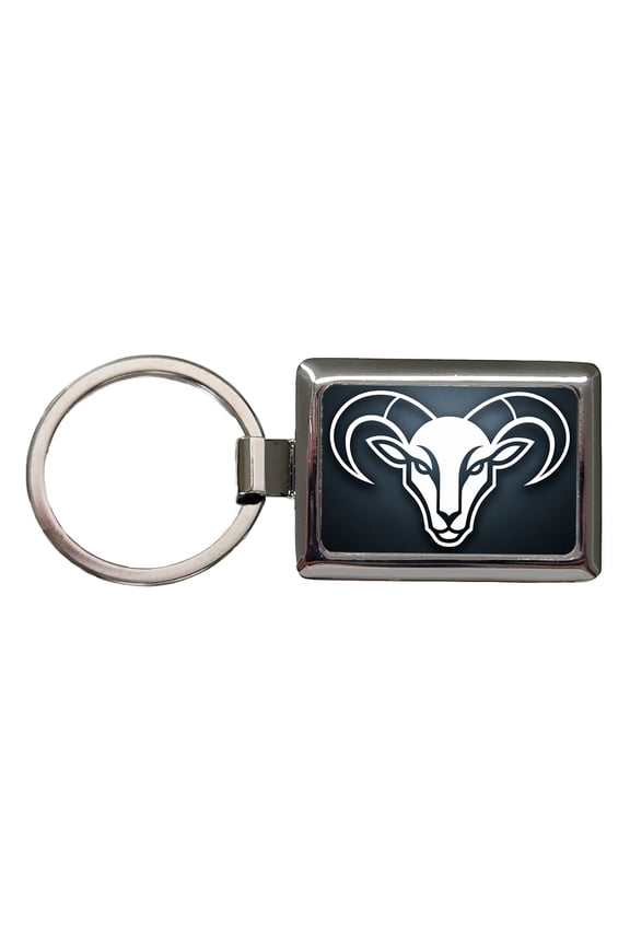 White Ram Head Illustration Outline Metal Rectangle Keychain