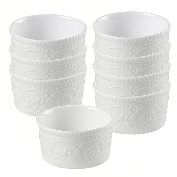 4 Oz White Ramekins Set, Creme Brulee Ramekins, Souffle Dish Oven Proof Dishes, Souffle Ramekins-White-Set of 8