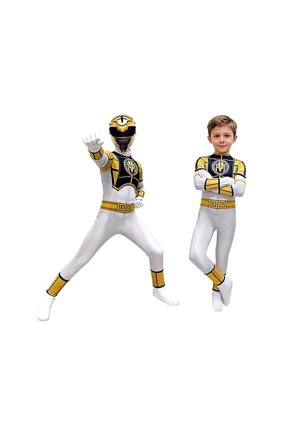 White Ranger Cosplay Jumpsuit, Halloween Hero Cosplay Costume, 3D Style Jumpsuit, Halloween Onesie Outfit for Halloween Party Cosplay, 110