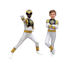 White Ranger Cosplay Jumpsuit, Halloween Hero Cosplay Costume, 3D Style Jumpsuit, Halloween Onesie Outfit for Halloween Party Cosplay, 120