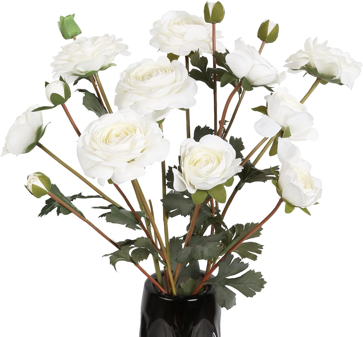 White Ranunculus Artificial Flower 5Heads '' Long Stems Silk Ranunculus Fake Peonies Artificial Flowers for DIY Wedding Bouquets Home Kitchen Decorations (White)
