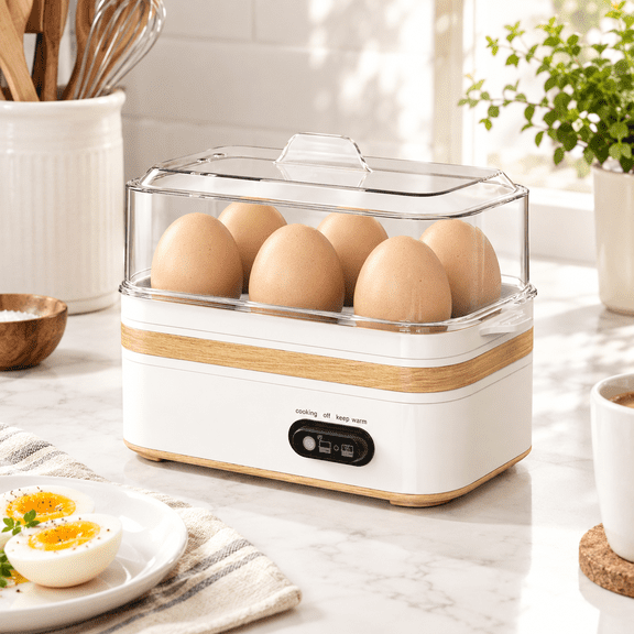 White Rapid Electric Egg Cooker, 6 Egg Capacity for Soft Medium Hard Boiled Poached Scrambled Eggs