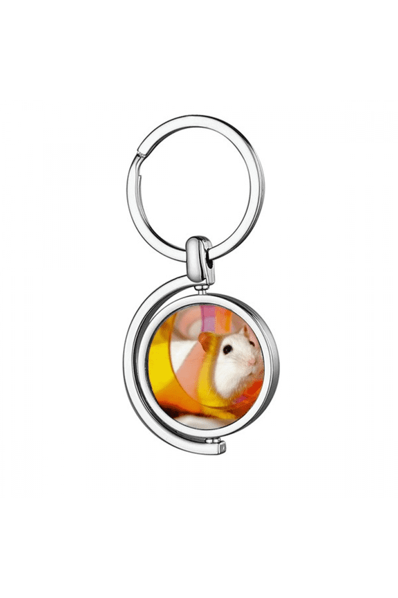 White Rat Animal Pet Game Toys Rotating Keychain Metal Keyring Holder