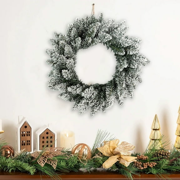 White Rattan Christmas Wreath Decorative Door Wall Hanging Round Window Display Durable Artificial Plastic Indoor Outdoor Prop Festive Holiday Home Ornament