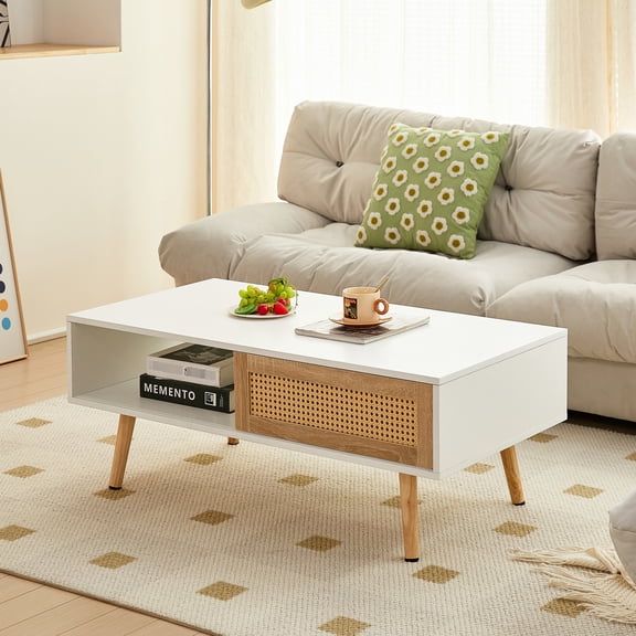 White, Rattan Woven - Sliding Door for Quick Item Retrieval - Office Decoration - Durable and Stylish