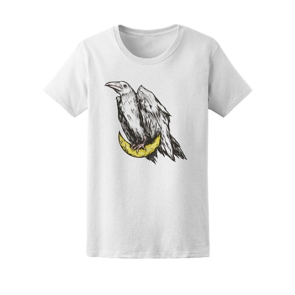 White Raven On Moon T-Shirt Women -Image by Shutterstock, Female XX-Large