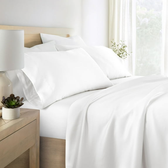 Noble Linens Rayon from Bamboo 4 Piece Luxury Bed Sheet Set, White, King