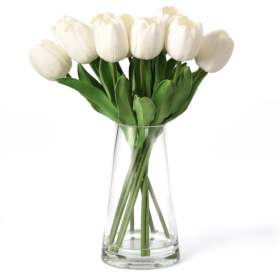 White Real-Touch Calla Lily Bouquet in Glass Vase – Artificial Flowers with Faux Water, Elegant Home Decor
