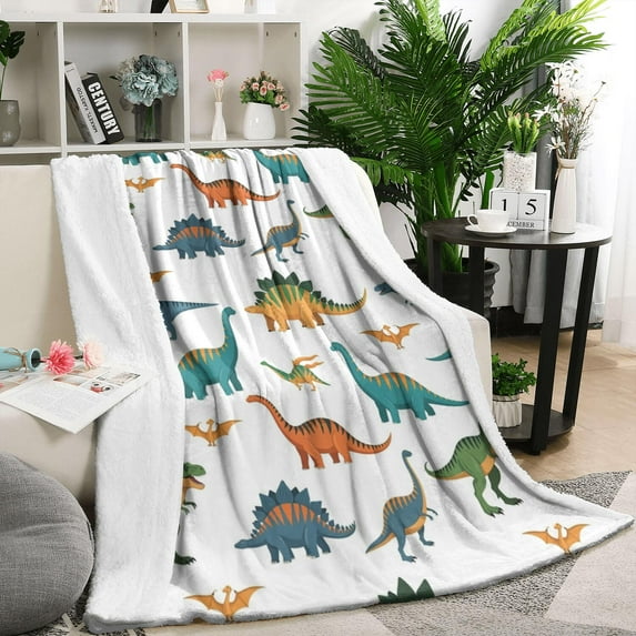White Realistic Dinosaurs Pattern Blanket,Comfortable Soft Flannel Throw Blanket,All Season,Warm Lightweight Blankets for Sofa Bed Couch Living Room Chair,50"x60"