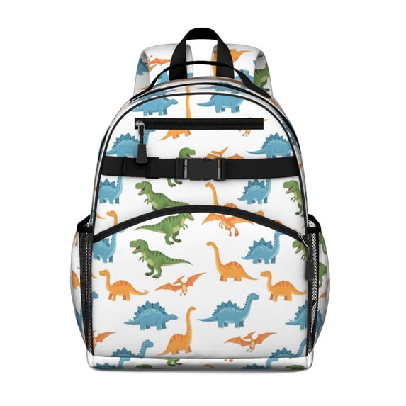 White Realistic Dinosaurs Pattern Cute School Backpack Bag for School with Padded Back and Adjustable Shoulder Straps 15.25"x11.5"x5.25"