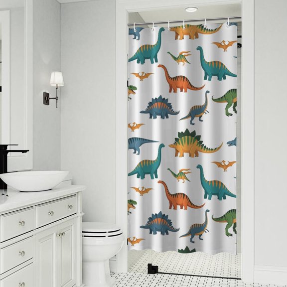 White Realistic Dinosaurs Pattern Shower Curtain 36"x72" ,Bathroom Decorative Shower Curtains Set with 12 Hooks,Modern Waterproof Washable Shower Curtain