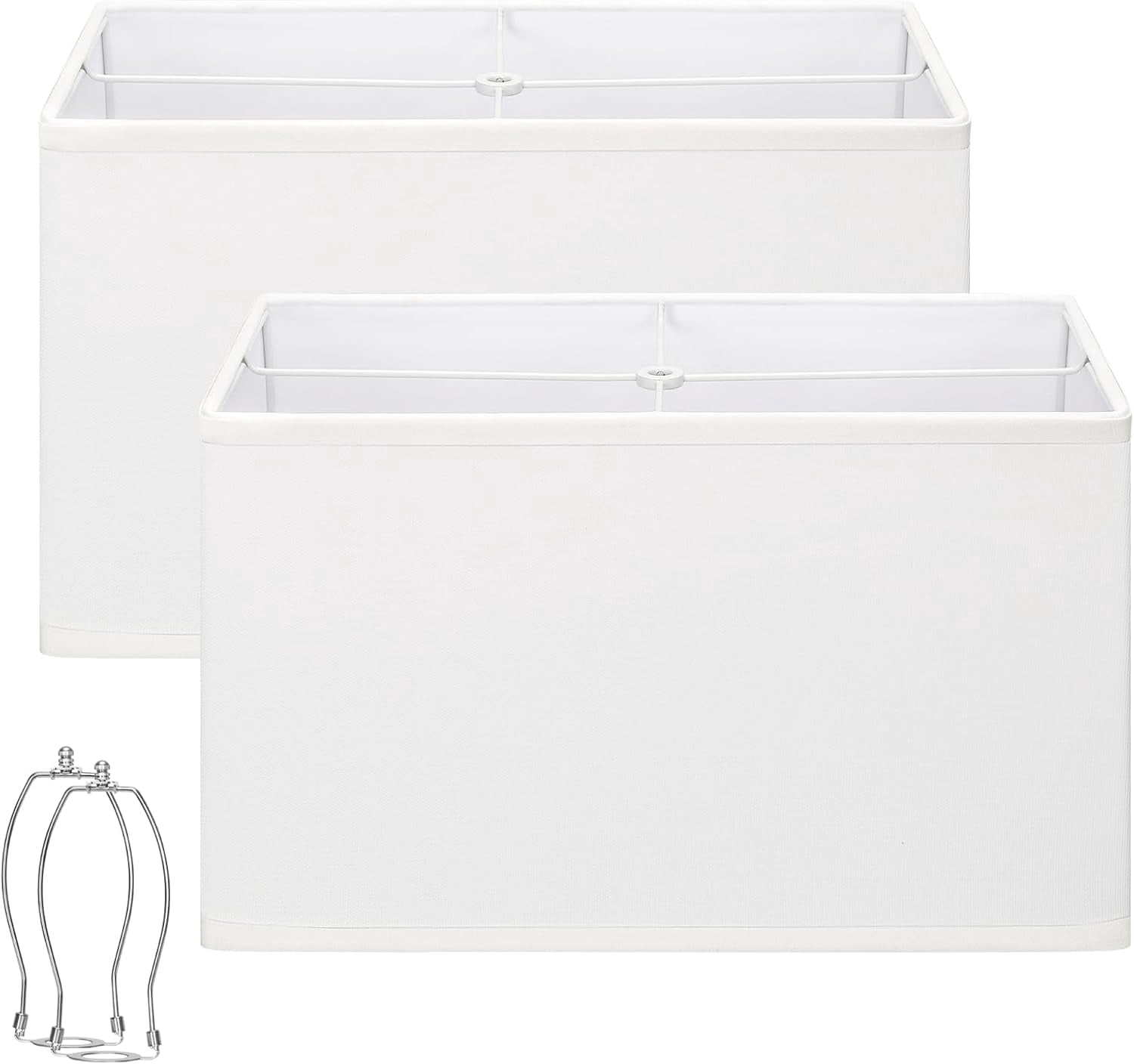 White Rectangle Lamp Shades Set of 2, 16"L x 8"W x 10"H, Large Replacement Lampshades for Table Lamps Floor Lamps, Natural Linen Bedside Lamp Shades, Spider, Harp Holders Included, Easy Assembly
