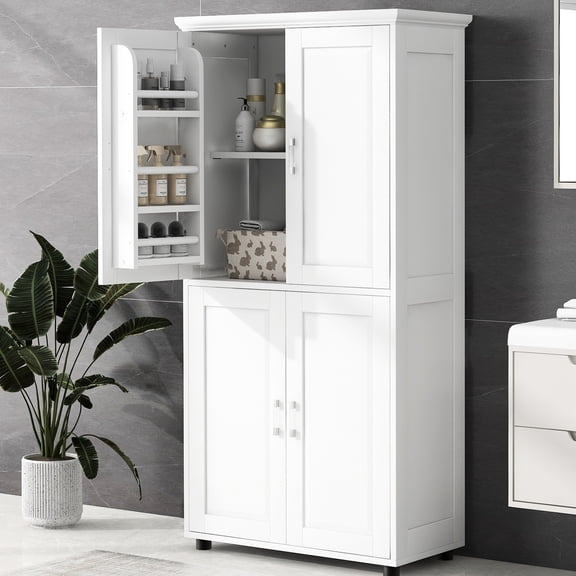 White Rectangle MDF Storage Unit - Store Cosmetics Shower Items - Bathroom Office Application - Anti - dumping Device Included