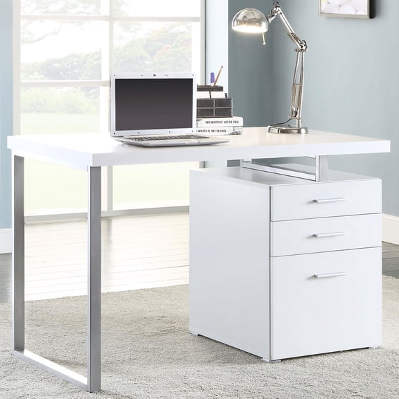 White Rectangular 3-drawer Desk - Swap Rods for Function - In Work & Study - Customizable Workspace