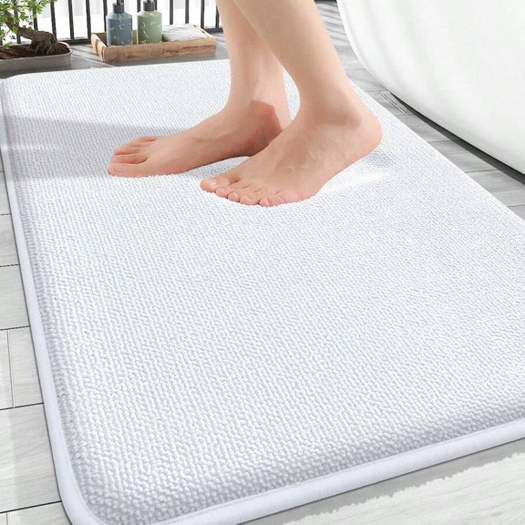 White + Rectangular + 30 X 20 Thick Foam Bath Mat, Ultra Soft Absorbent