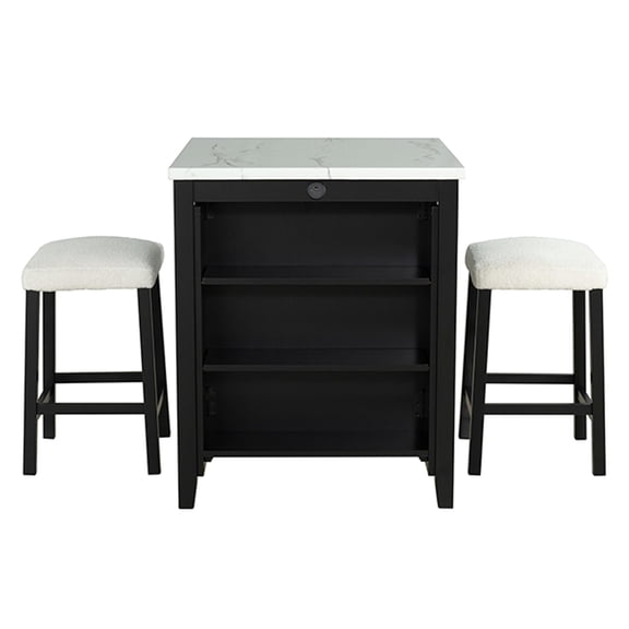 White Rectangular Dining Table with Rubberwood Frame and Boucle Cushions / Stylish Dining for 2