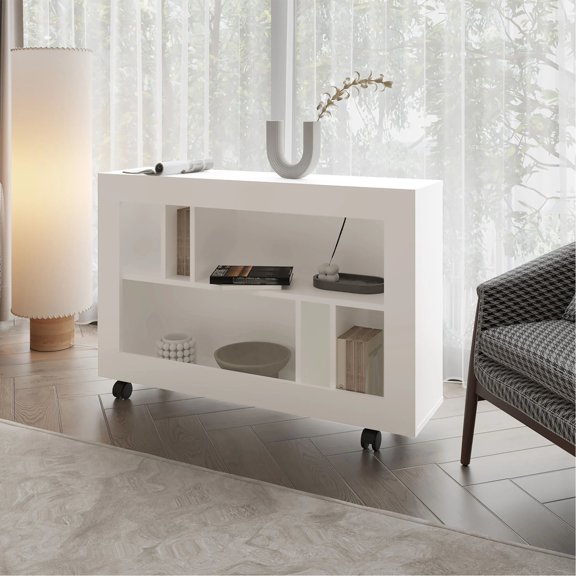 White Rectangular Open - Storage Desk | Ample Storage in Home | Melamine - Finished Particle Board | Organizes Personal Items