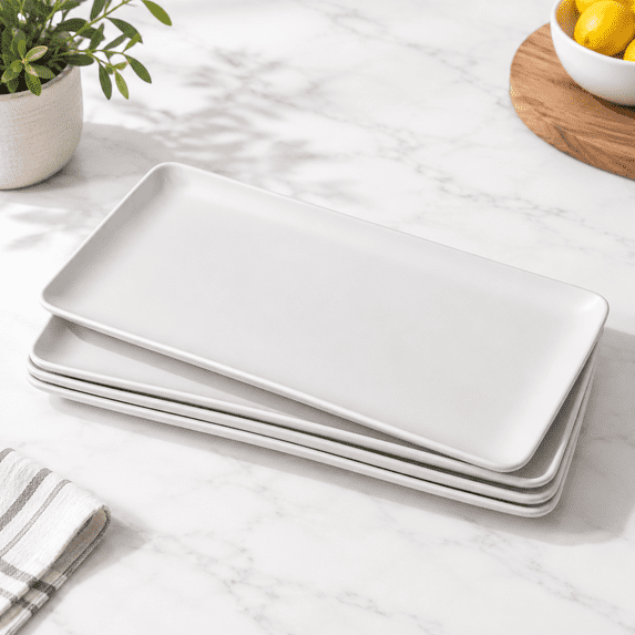 White Rectangular Serving Platter/trays Set Of 4 14" X 7" Fruit Cake ...