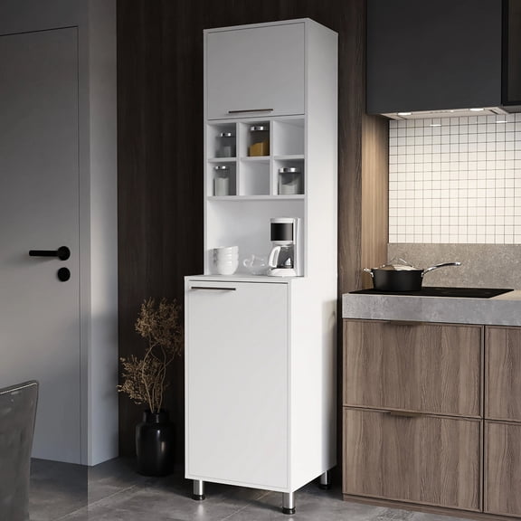 White Rectangular Shape - Seven Shelves for Items - Kitchen Use - Modern and Organized Look