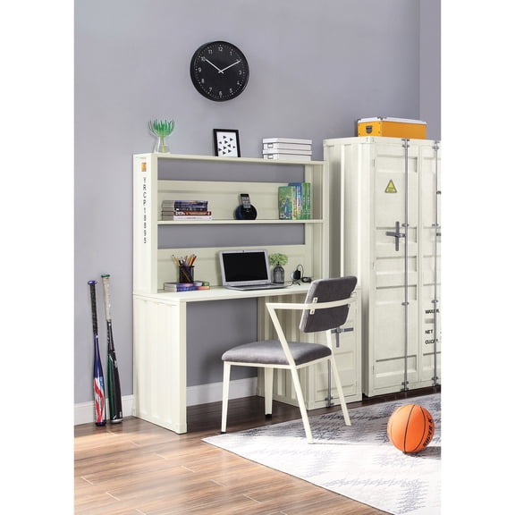 White Rectangular Writing Desk with Hutch | A Spacious Surface for Various Tasks | Iron Main Material for Durability | Resolves the Issue of Cluttered Storage