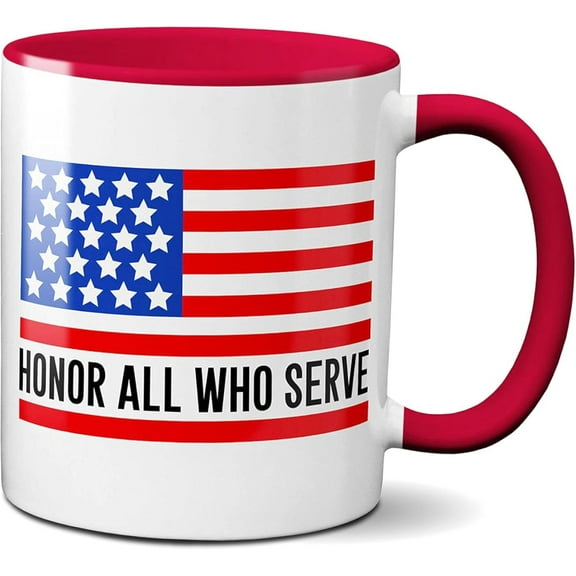 White Red American Flag Coffee Mug 11 oz Veterans Day Gift Memorial Day Patriot Honour Cup,Ceramic mugs, mugs with handle, can heat up