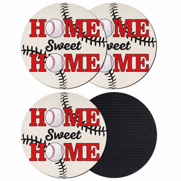 White Red Baseball Coasters Set of 4, Absorbent Coasters for Drinks, Modern Art Funny Words Coaster for Desk Coffee Table Protection, Home Decor House Warming Gifts 4"