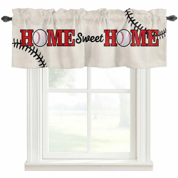 White Red Baseball Kitchen Valances for Windows, Modern Art Funny Words Bathroom Window Valances 42x12 Inch Rod Pocket Window Treatments Valance Curtains for Living Room Bedroom Decor