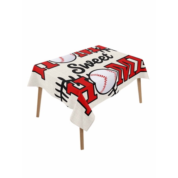 White Red Baseball Rectangle Tablecloth, Modern Art Funny Words Waterproof & StainResistant Tablecloth, Washable Oil-proof Table Cover for Dining/Party/Wedding/Camping/Buffet 52x70 In