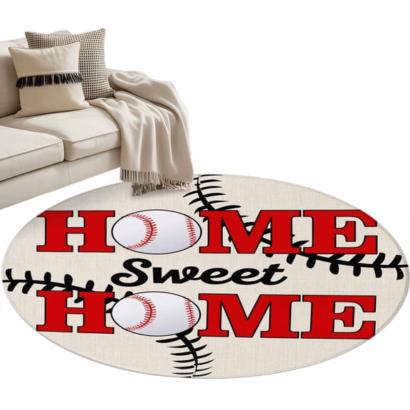 White Red Baseball Round Area Rugs Collection 3', Modern Art Funny Words Non Slip Indoor Circular Throw Runner Rug Floor Mat Carpet for Living Room Dining Table Bedroom Nursery