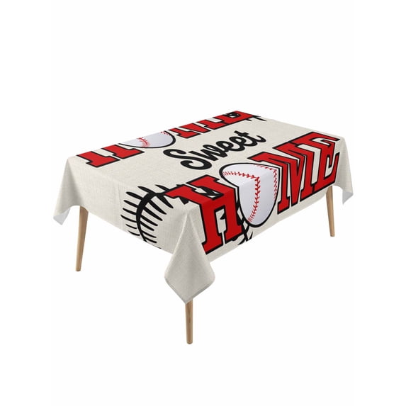 White Red Baseball Table Cloth, Waterproof Tablecloth for Rectangle Tables, Modern Art Funny Words Reusable Washable Fabric Table Cover for Restaurant Kitchen Dining Tables 54"x108"