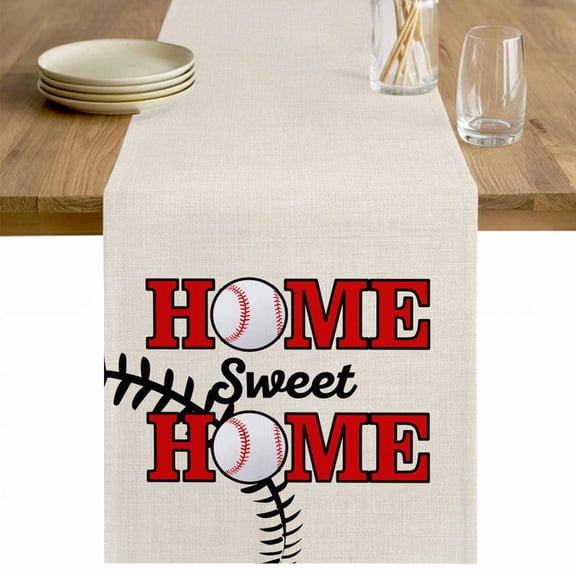 White Red Baseball Table Runner - 48 Inch Long Modern Art Funny Words Cotton and Linen Blended Dress Scarves Farmhouse Table Runner for Kitchen Dining, Coffee Table, 13" x 48"