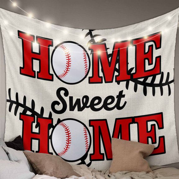 White Red Baseball Tapestry for Bedroom Wall Hanging Tapestry, Modern Art Funny Words Ceiling Backdrop Tapestries Poster Blanket Wall Decor for Teens Room Living Room Dorm 59" x 90"