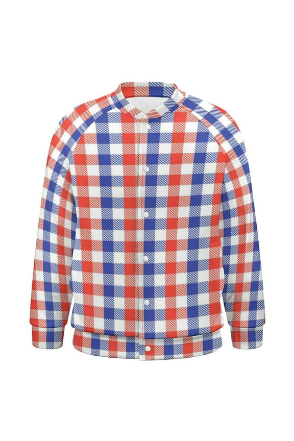 White Red Blue Tartan Plaid Baseball Jersey Fashion Ribbed Sleeve Man Women's Jacket Motion Tops XXS-6XL