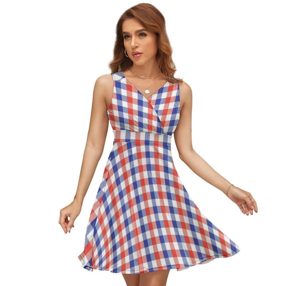White Red Blue Tartan Plaid Dress Summer Street Style Dresses Female Sleeveless Printed Sundress