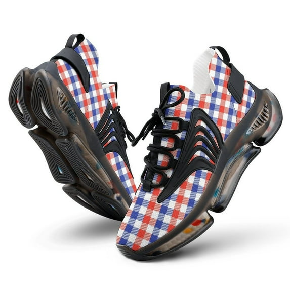 White Red Blue Tartan Plaid Walking Shoes for Men Woman Lightweight Tennis Fashion Elastic Sports Shoes Cushion Basketball Shoes