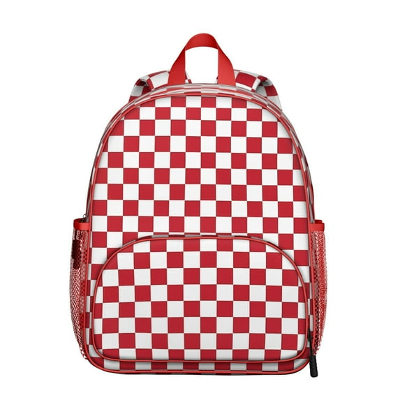 White Red Checkered Backpack Backpack for School,Cute School Bag,Schoolbag with Adjustable Shoulder Straps & Padded Back,13.8"x11.4"x6"