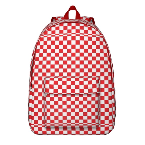 White Red Checkered Backpack for School,Cute School Bag,Schoolbag with Adjustable Shoulder Straps & Padded Back,15.7"x11.8"x5.5"
