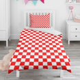 thumbnail image 1 of White Red Checkered Duvet Cover and Pillowcase Set for Single Bedding, Bedroom Accessories for Kids Teens, 1 of 5