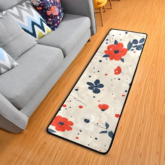 White Red Florals Leaves Long Floor Mat Runner Rug Area Mat Noise Reduction Water Absorbent Non-Slip 72" x 24"