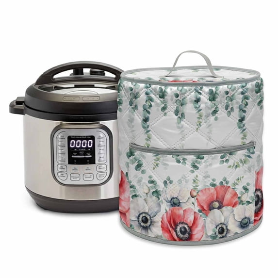 White Red Flower Rice Cooker Cover 8 Quart Green Eucalyptus Leaf Farm ...