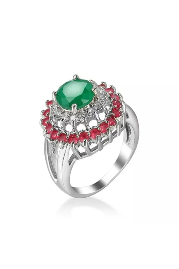 White Red Green Multi-color AAA Cz Hollow Flower Ring Women's 925 Silver Jewelry
