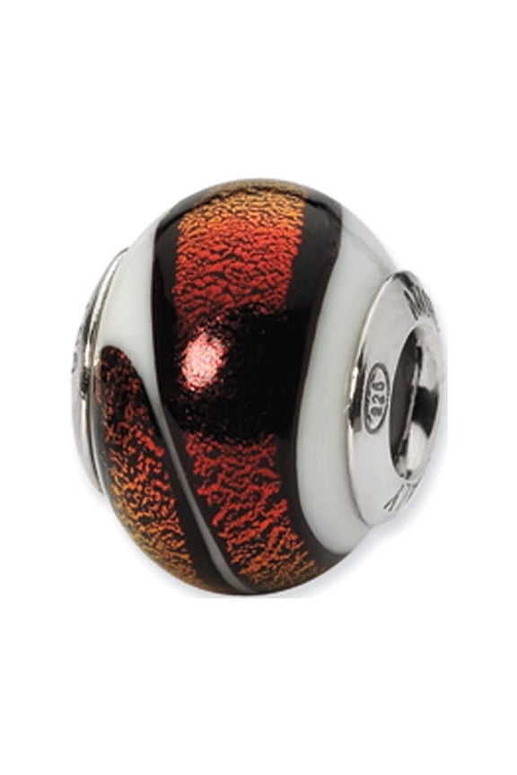 White/Red Italian Murano Glass Bead & Sterling Silver Charm, 14mm