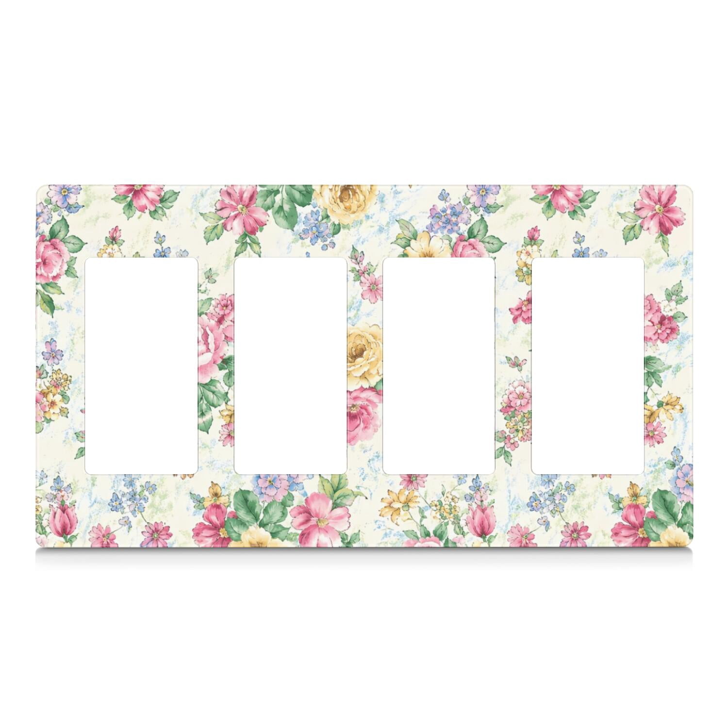White, Red, Light Green Floral Print 4-Gang Switch & Outlet Plate, PC ...